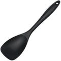 Black silicone spoon spatula with curved head and hanging loop, 11.5 in