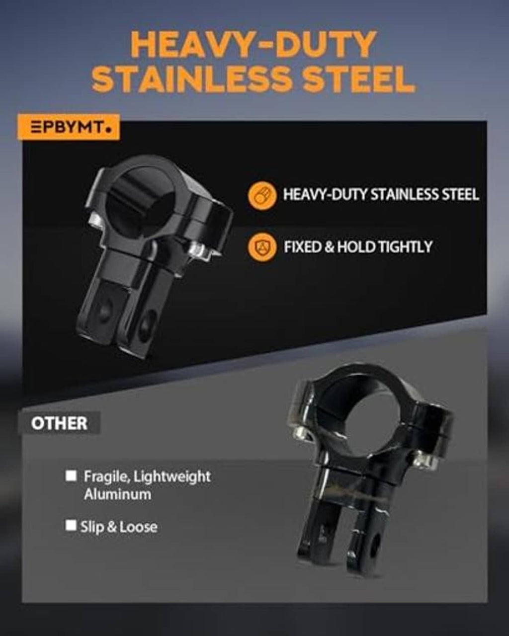 Black heavy-duty stainless highway footpeg with textured grip and solid clamp
