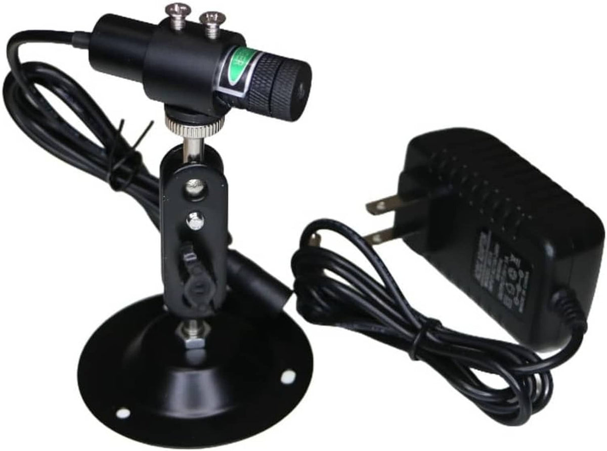 Black laser line projector module with suction-cup stand and power adapter cables