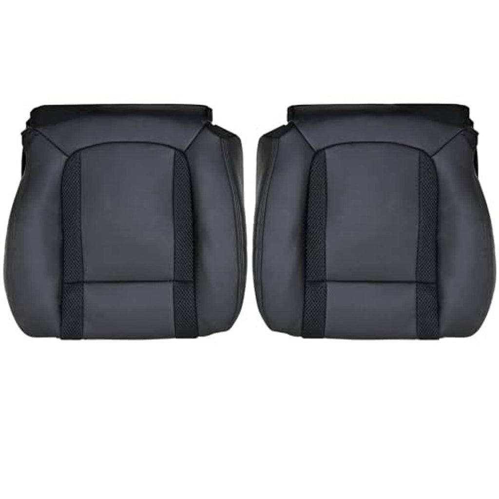 Pair of black perforated front seat bottom replacement covers with textured center panels