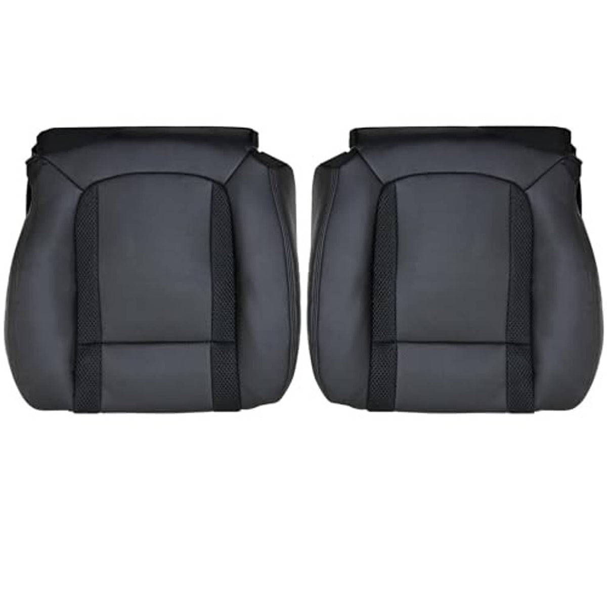 Pair of black perforated front seat bottom replacement covers with textured center panels