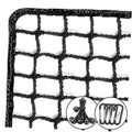 Heavy-duty sports net with black square mesh and thick rope border corner