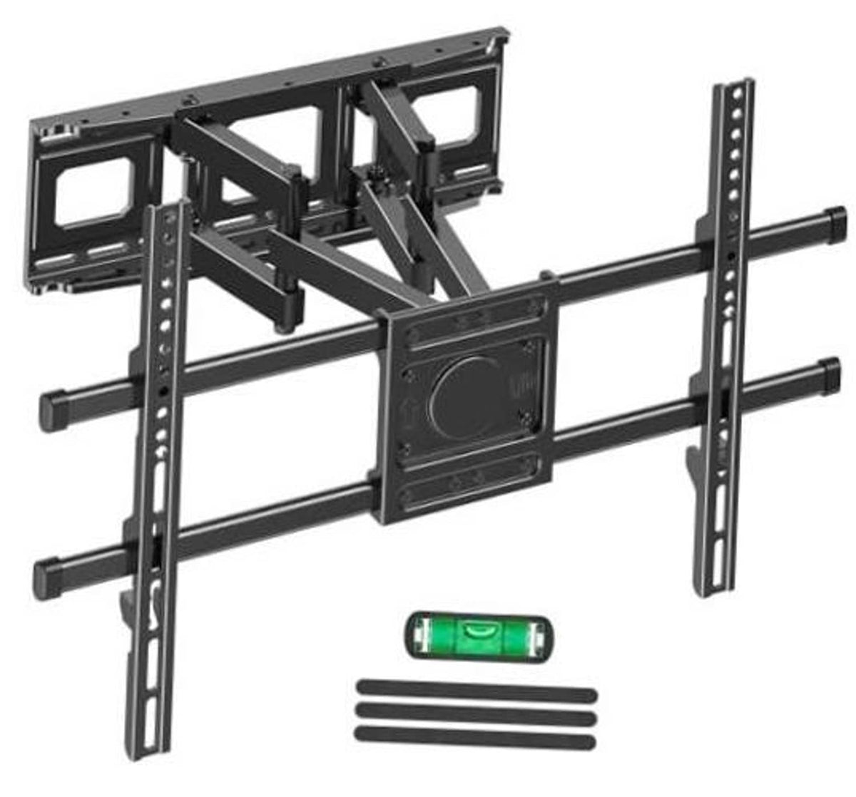 Full motion TV wall mount bracket with articulated arms and square VESA plate, black