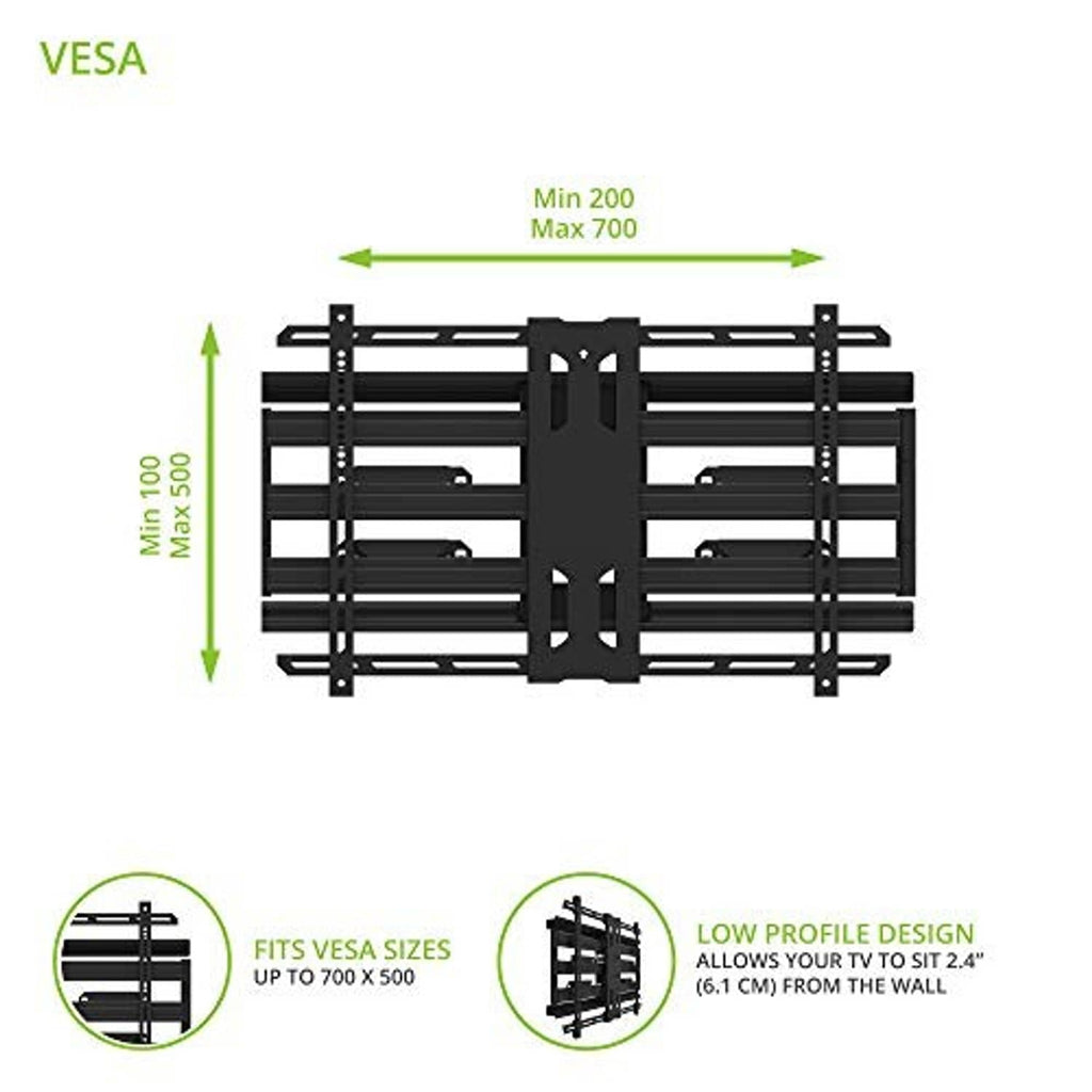 Black VESA TV wall mount bracket with multi-rail frame and central mounting plate