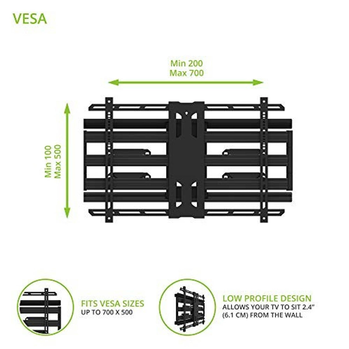 Black VESA TV wall mount bracket with multi-rail frame and central mounting plate
