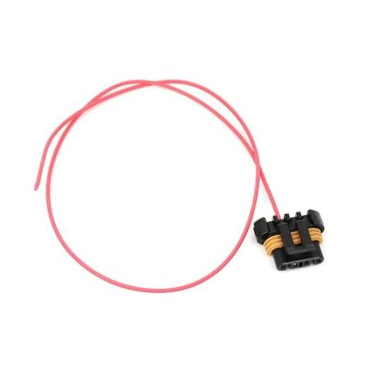 One-wire alternator connector pigtail with red wire leads and black connector housing