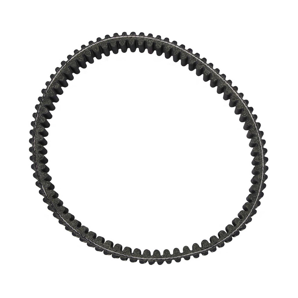 ATV drive belt, dark textured ribbed loop with roughened toothed edges