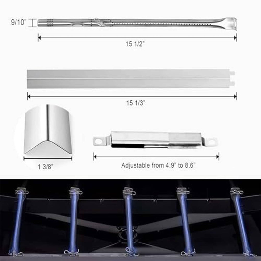 Stainless steel burner tube dimensions diagram with adjustable bracket