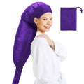 Purple hooded hair dryer bonnet with elastic opening, one-size fit