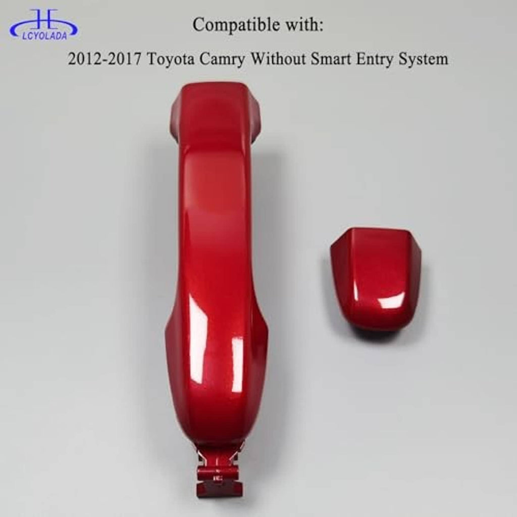 Red exterior door handle and separate red bezel insert, front right passenger side.