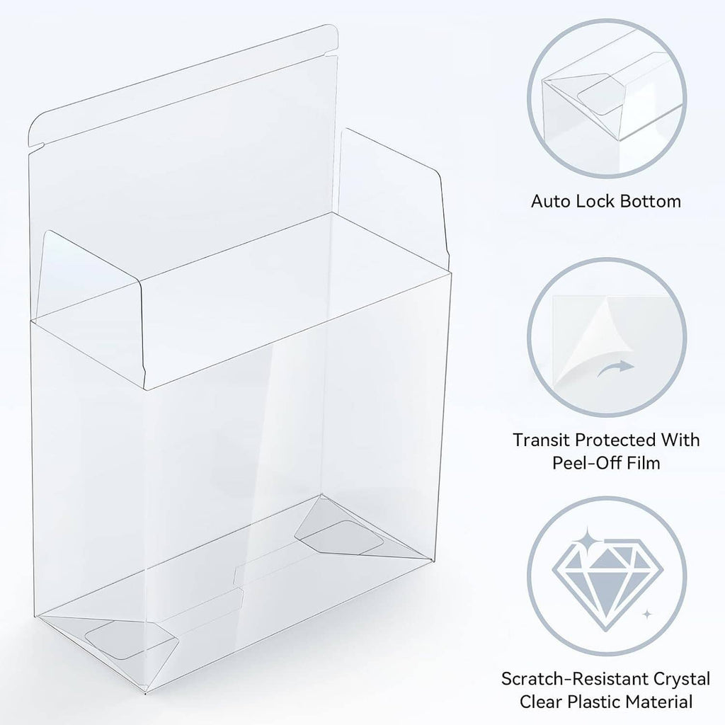 Clear ETB protector case with auto-lock bottom and scratch-resistant crystal look