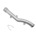 Aluminum engine coolant pipe with curved shape and end coupler, silver finish