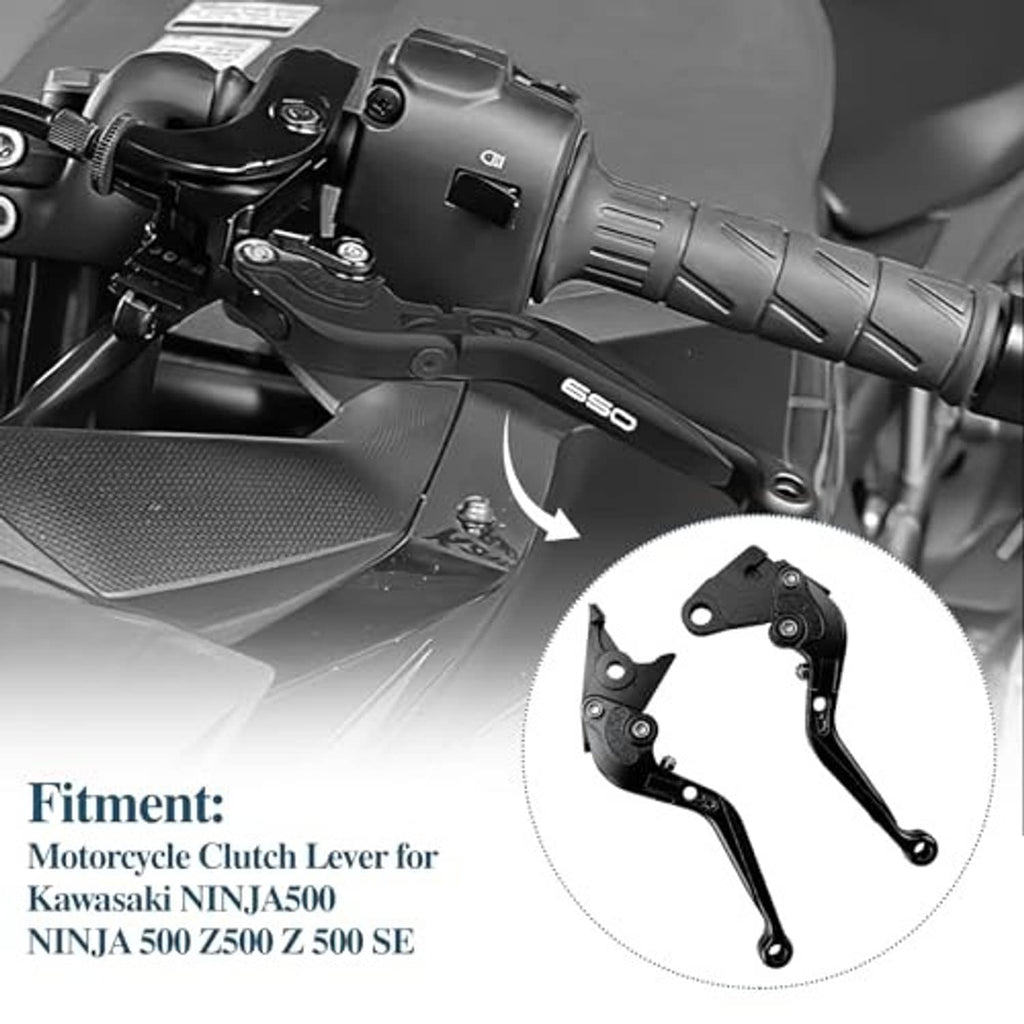 Black adjustable motorcycle brake and clutch levers with folding detail inset.