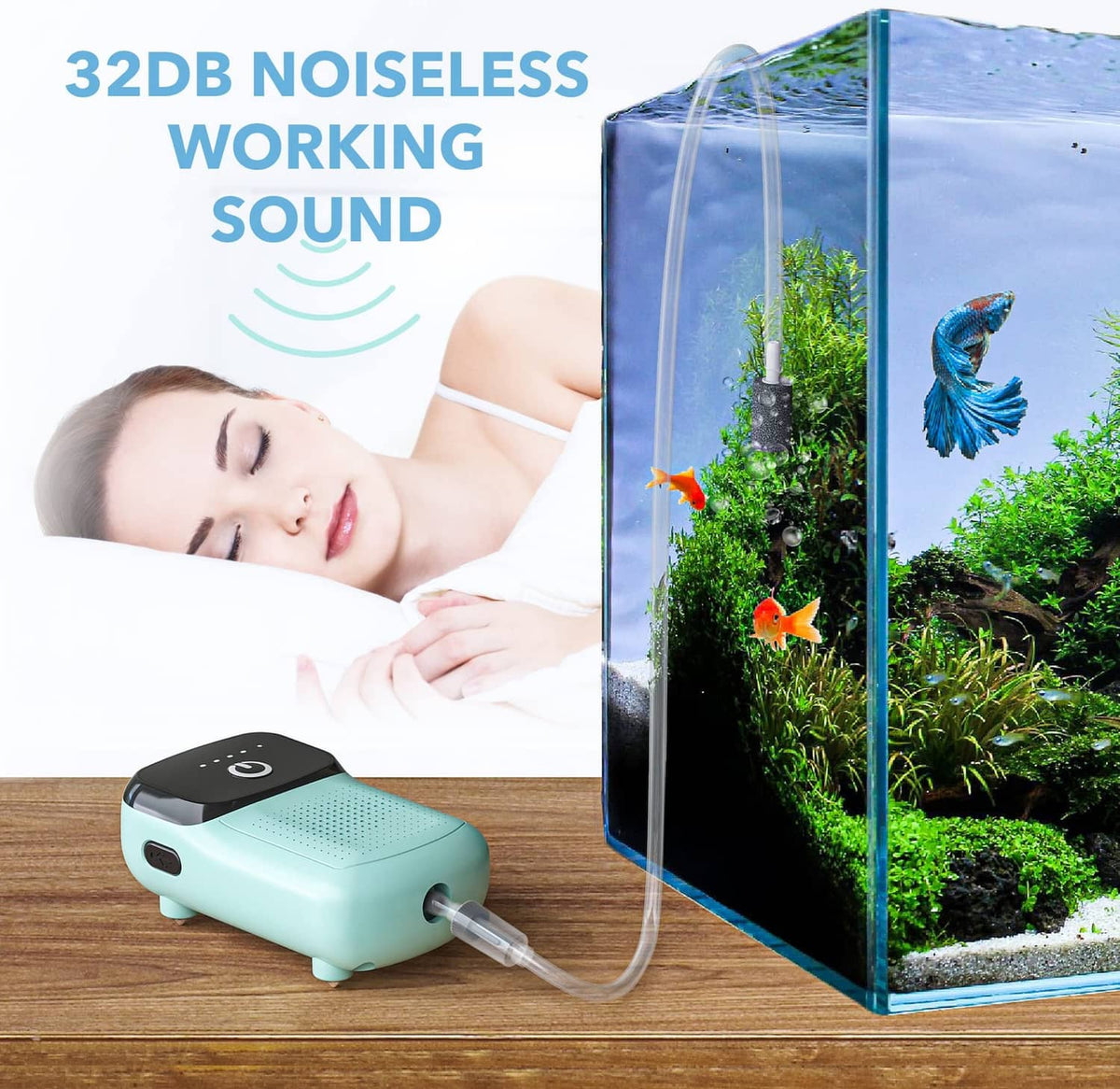 Mint rechargeable aquarium air pump with airline hose for aquarium aeration