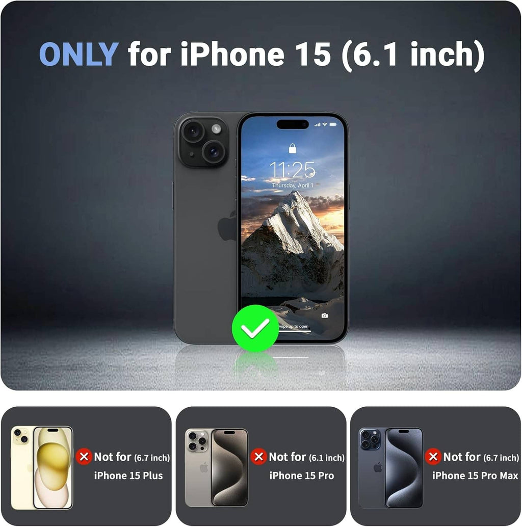Black MagSafe phone case for iPhone 15 (6.1 in) with camera cutouts on back