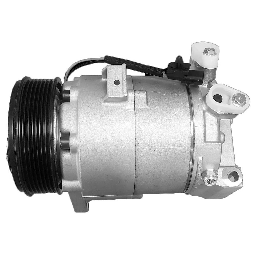 A/C compressor with ribbed pulley and side mounting bracket