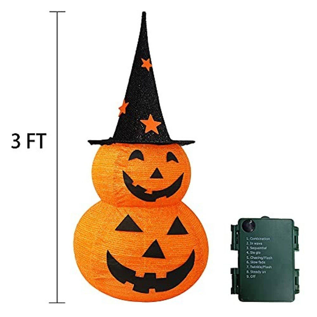 3 ft pre-lit Halloween pumpkin decoration with light controller and starry witch hat
