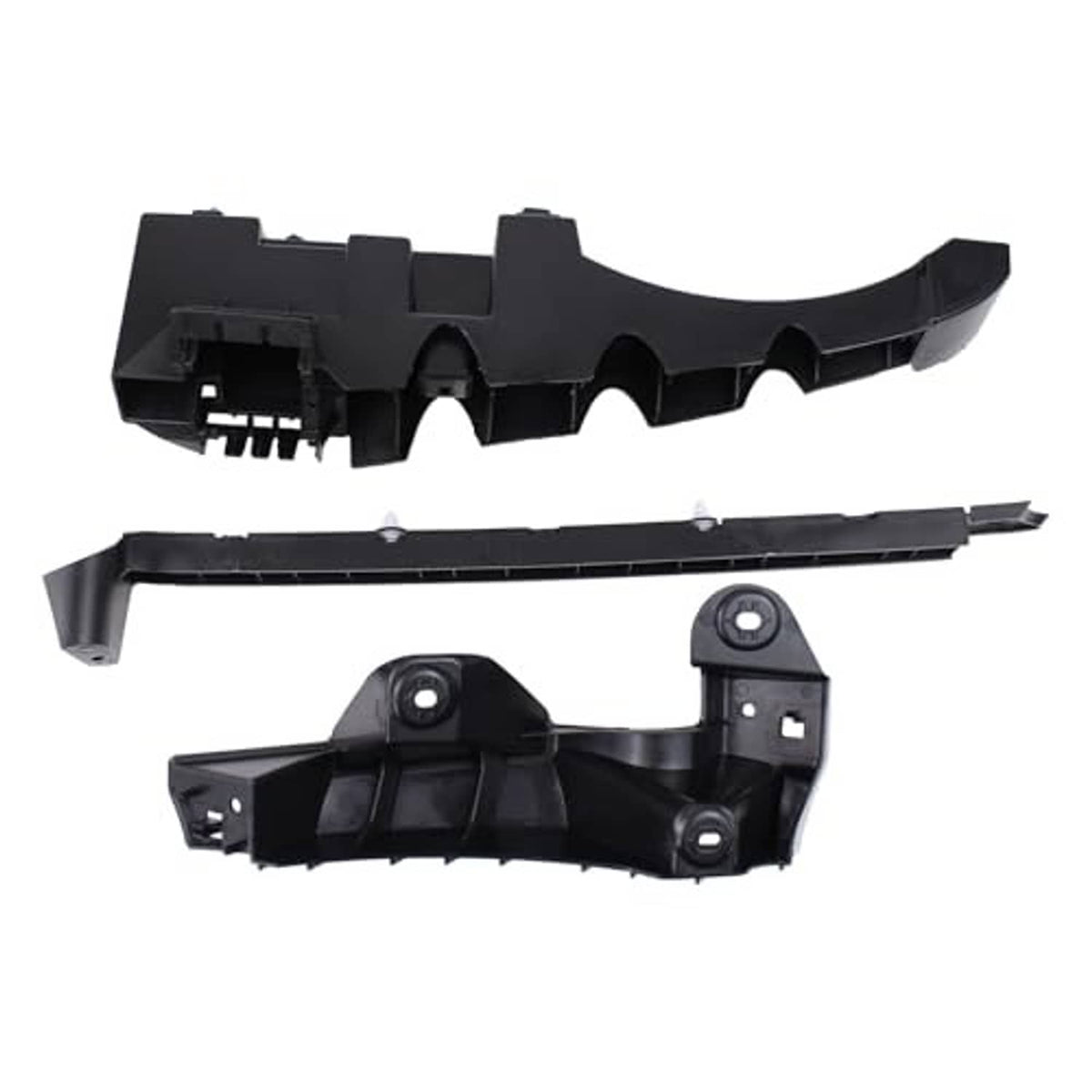 Black rear bumper bracket with circular mounting holes and molded connector blocks