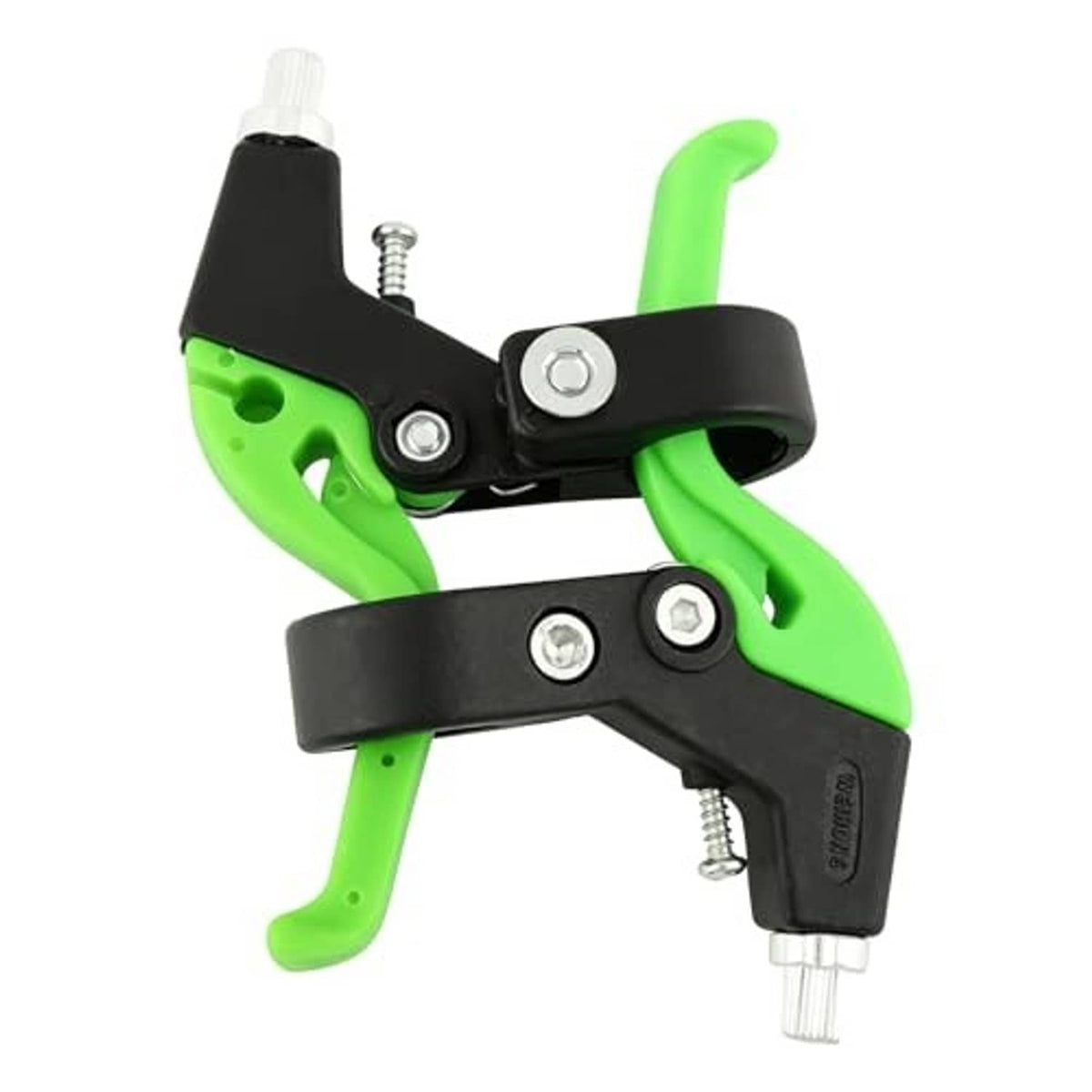 Brake lever with cable housing, black clamp arms and neon green handles