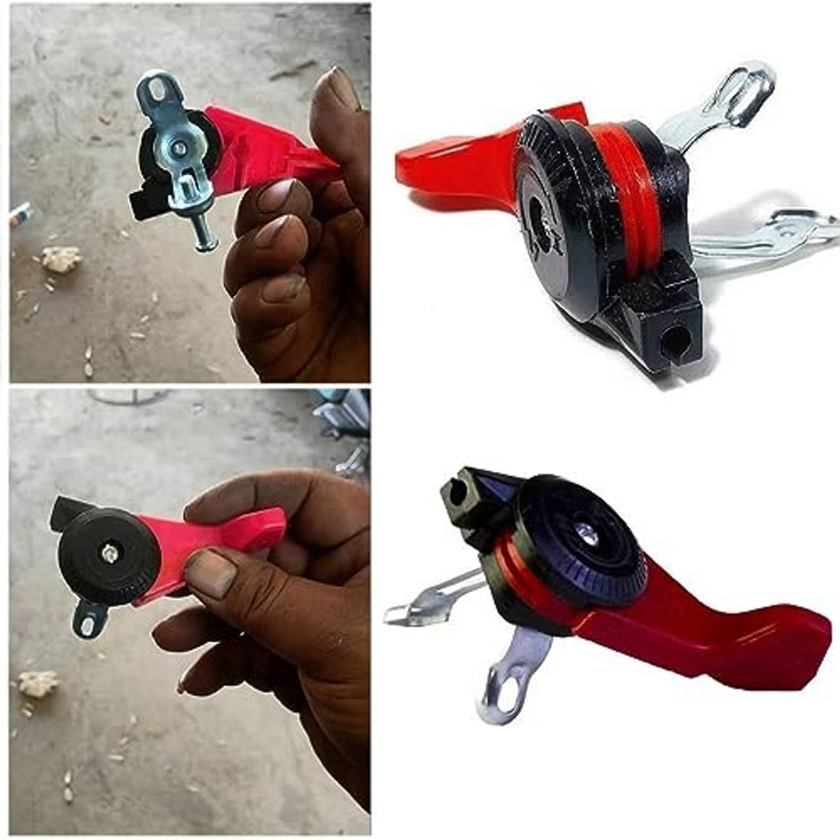 Thumb throttle replacement lever shown during installation on a metal tube
