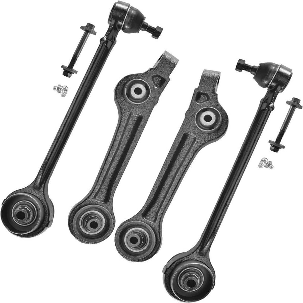 Front suspension control arm kit with four black steel arms and ball joints