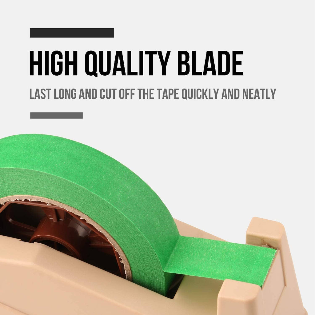 Beige tape dispenser showing a green tape strip near the cutting edge