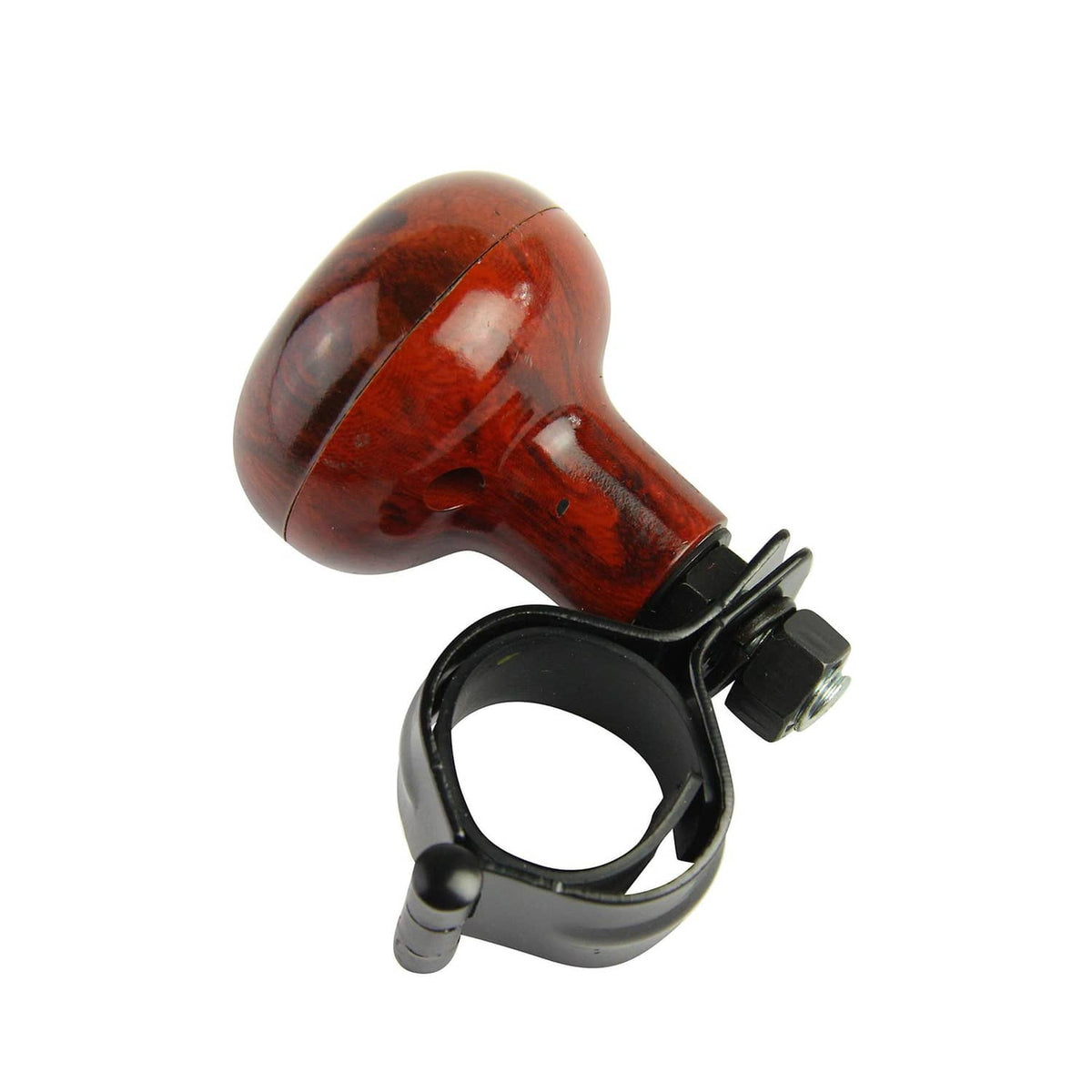 Woodgrain steering wheel spinner knob with black U-bolt mount