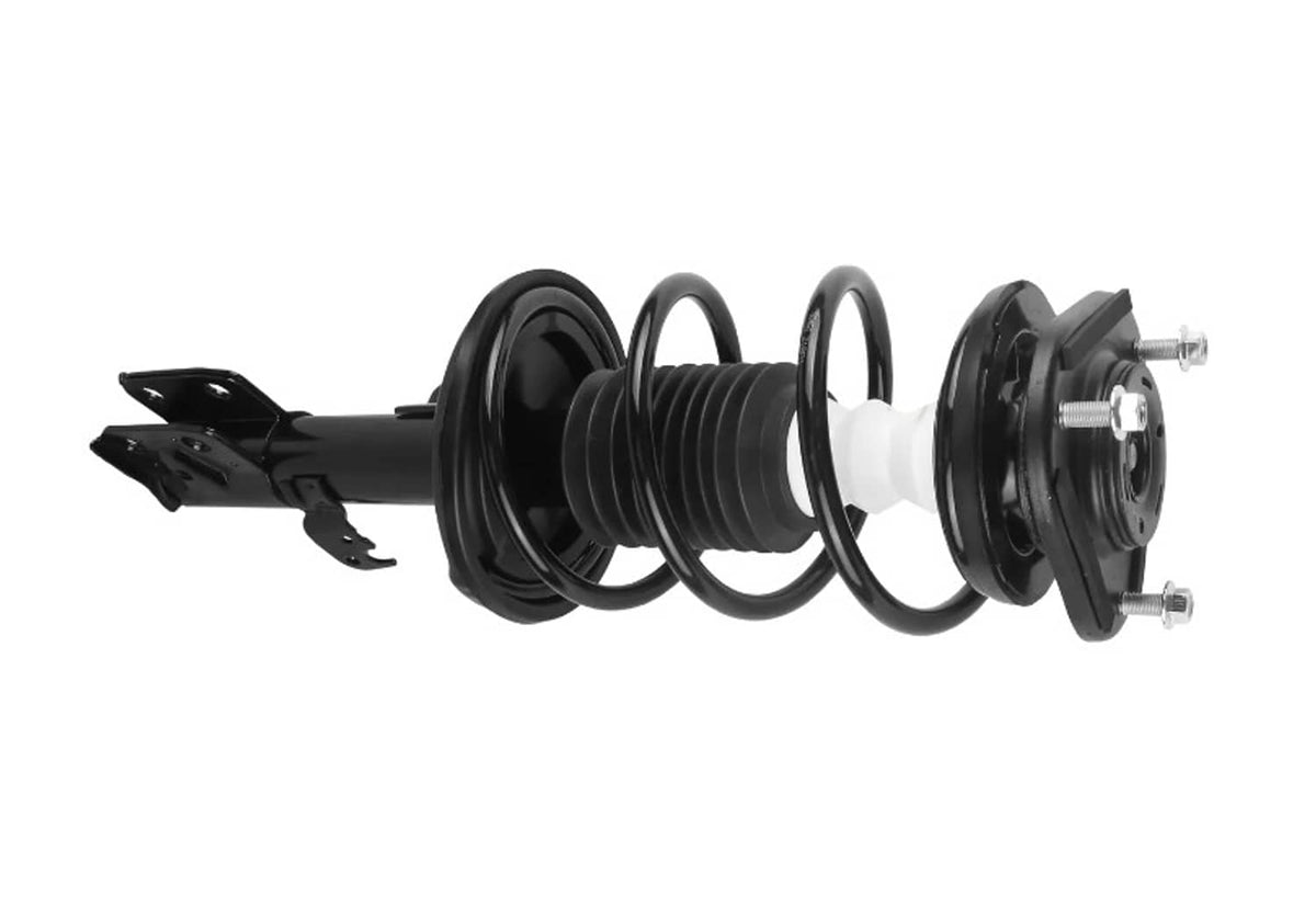Black coil spring strut assembly with upper mount and lower bracket hardware