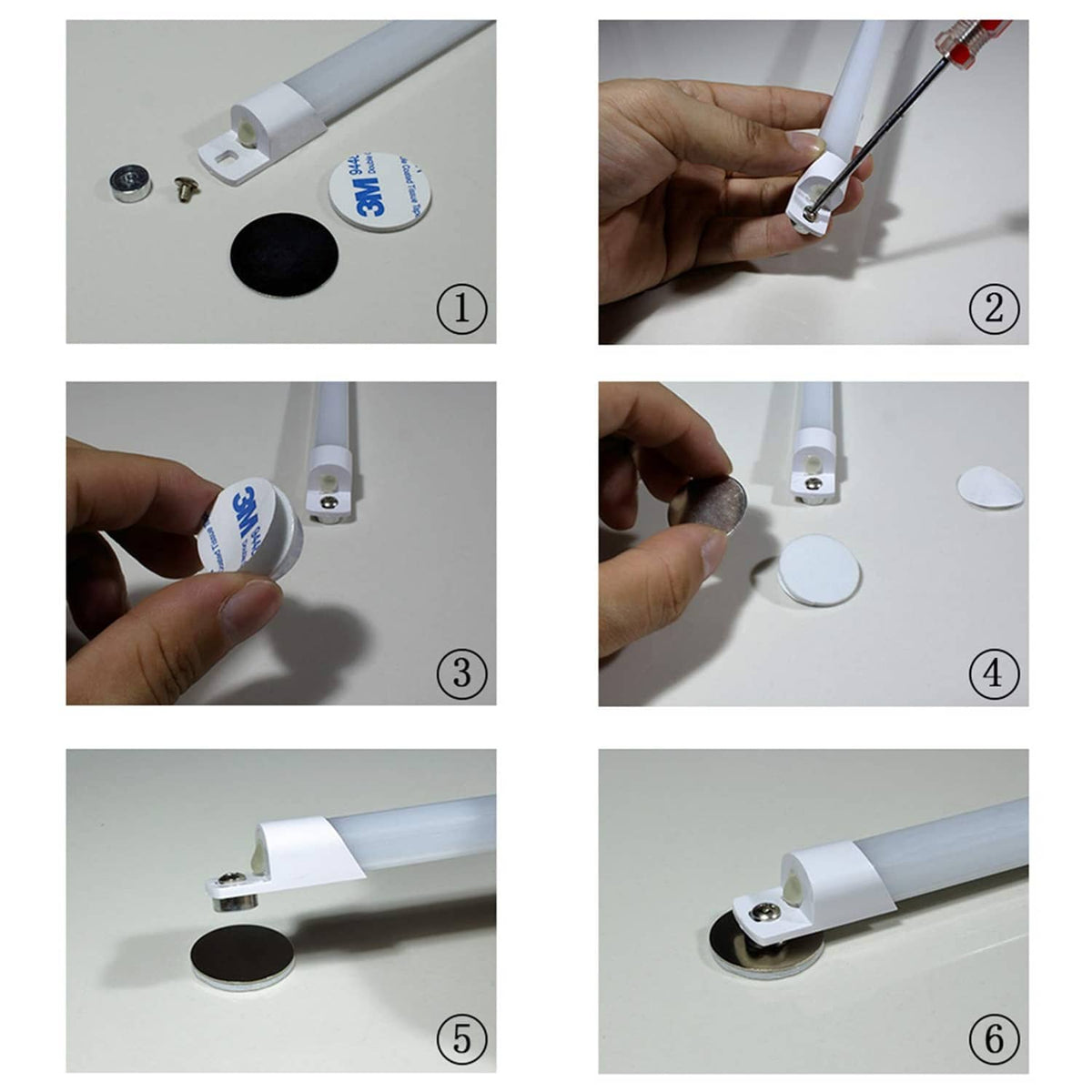 STBTECH under-cabinet LED light mounting with adhesive disc and screws