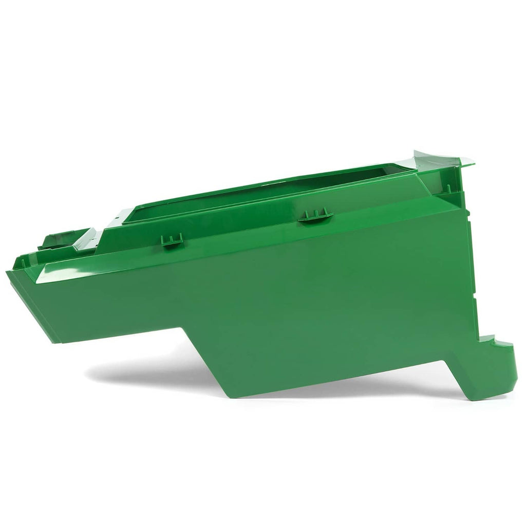 John Deere front lower hood, green plastic panel with side brackets and latch points