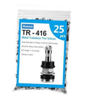 Clamp-in metal tire valve stems set, chrome and black, 25 pcs TR-416 retail bag