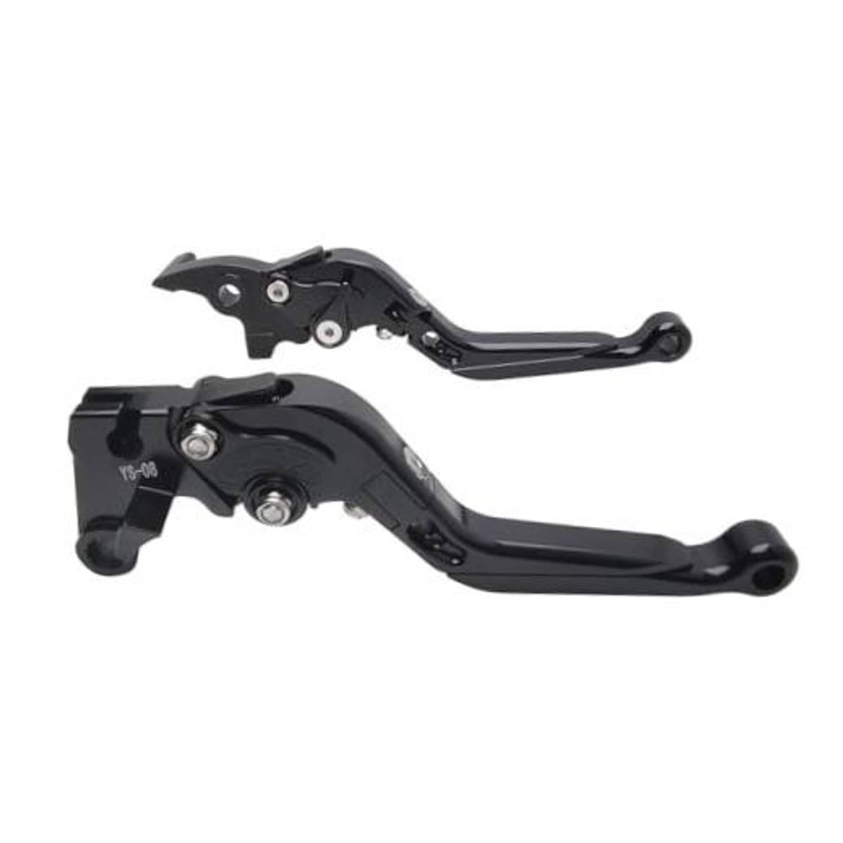 Black folding brake and clutch lever set, adjustable pair with pivot hardware