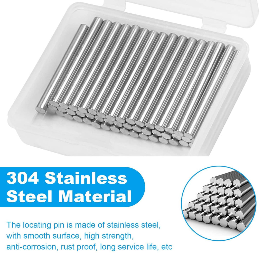 304 stainless steel shelf dowel pins, silver, 5mm x 25mm, in plastic storage case