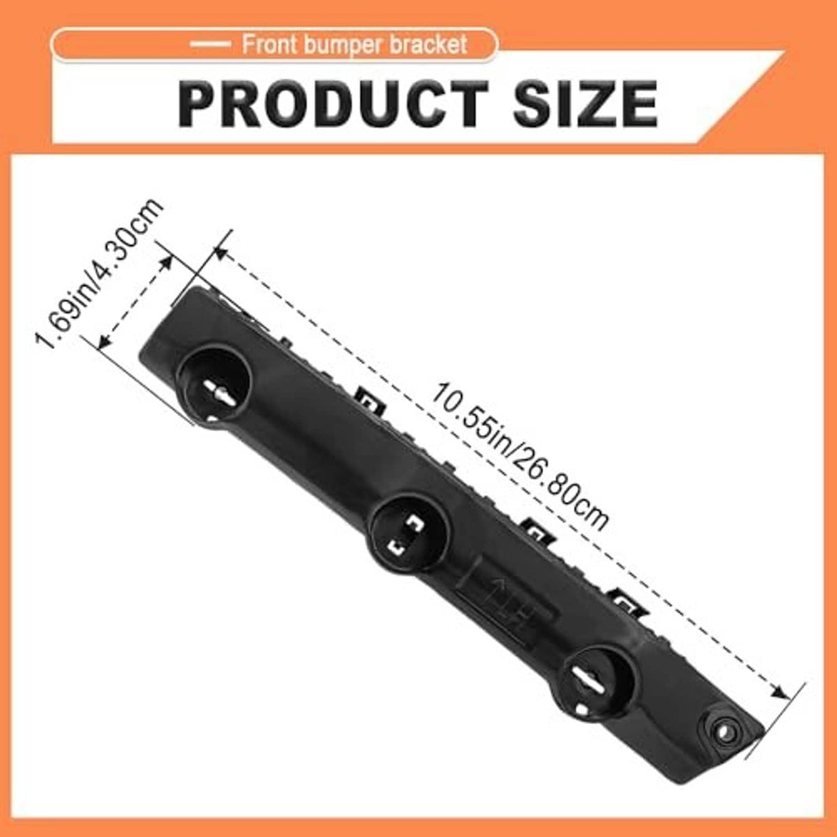 Front bumper bracket, dark plastic bar with three circular openings and corner mounting holes