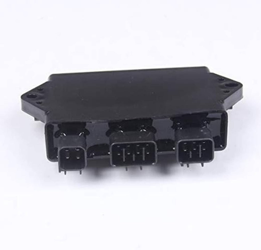 Black CDI ignition box underside showing multiple pin headers and relay-style sockets