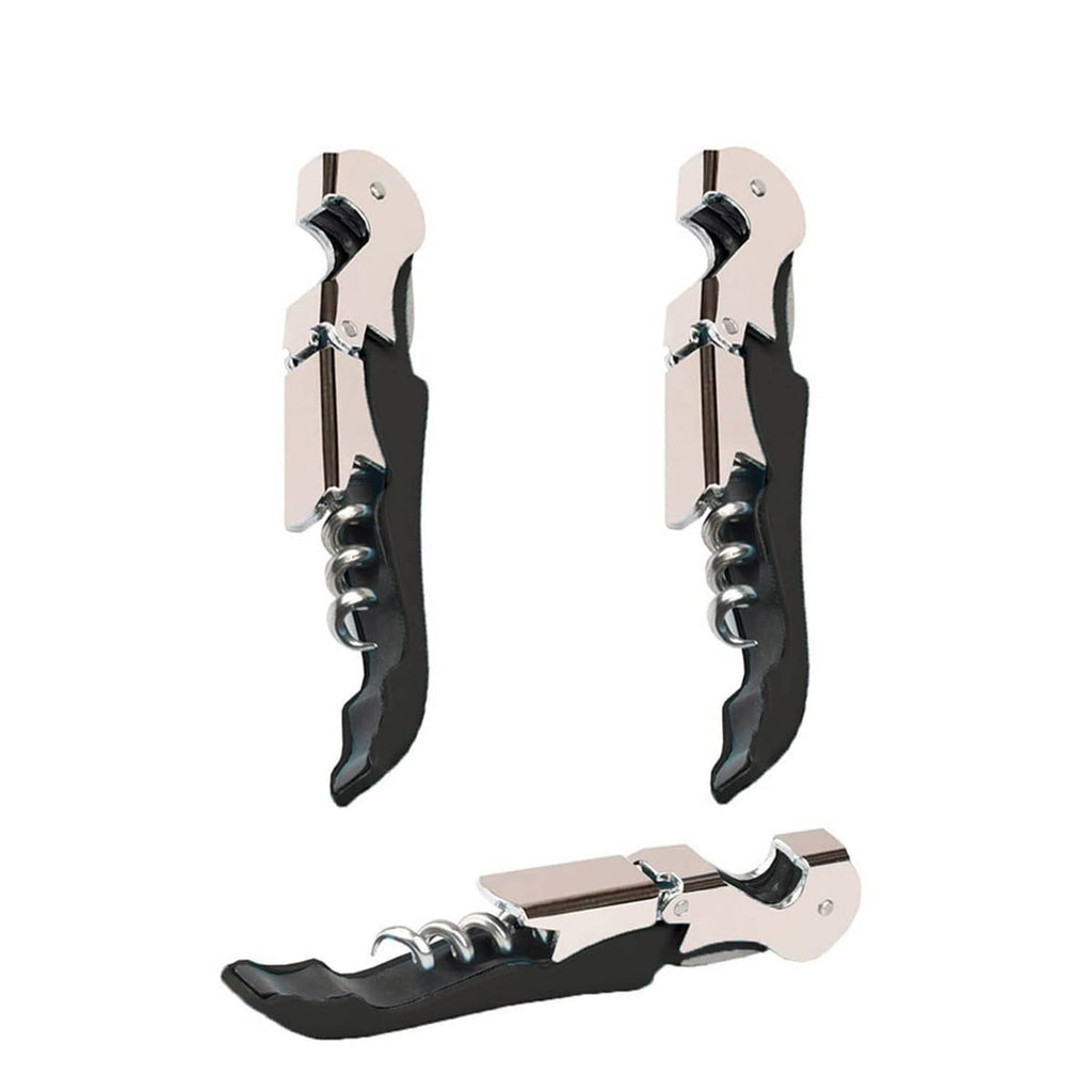 Wine corkscrew opener set, two black-handled metal waiter's corkscrews