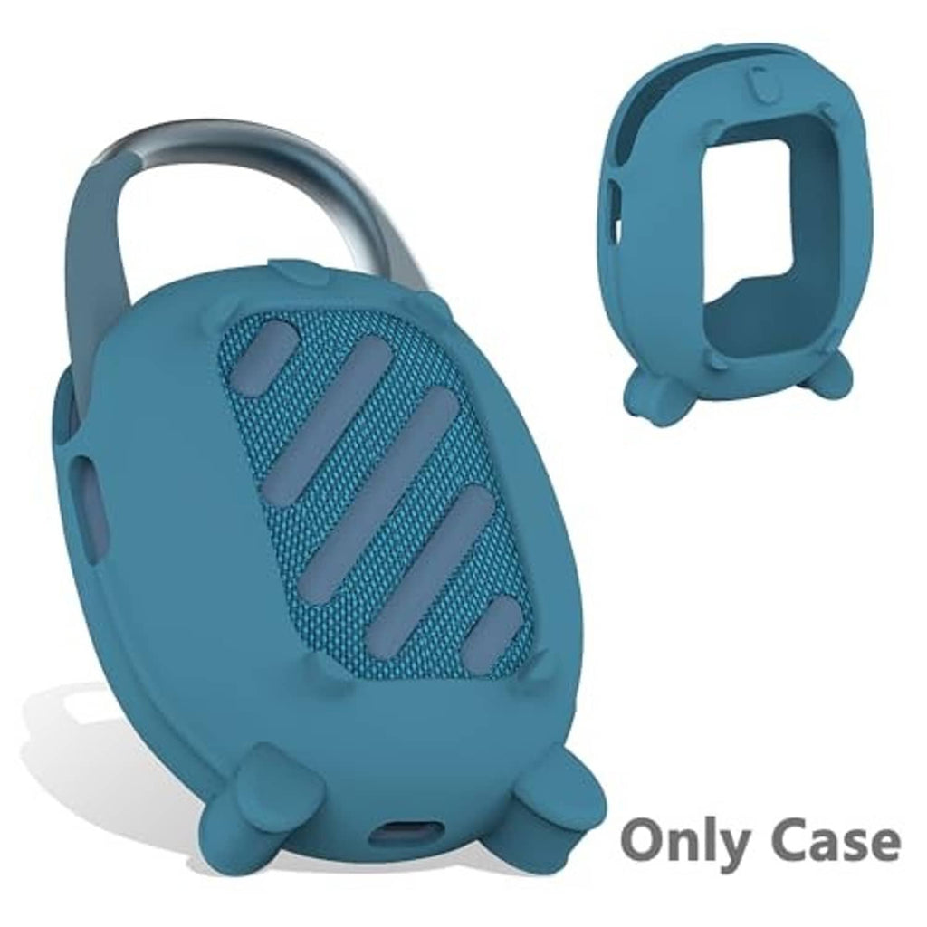 Soft blue JBL Clip 5 silicone speaker case with front grille and back cutout protection