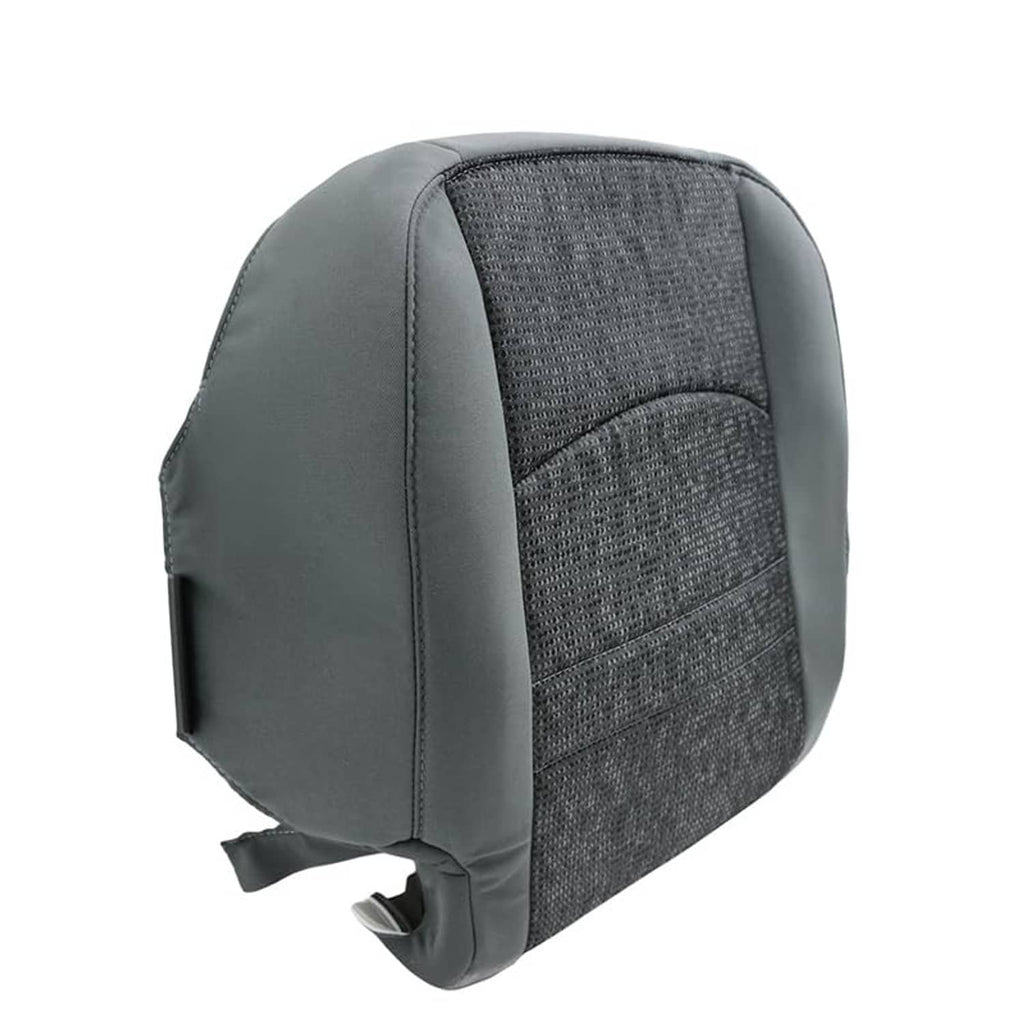 Gray fabric seat cover end view with textured center insert
