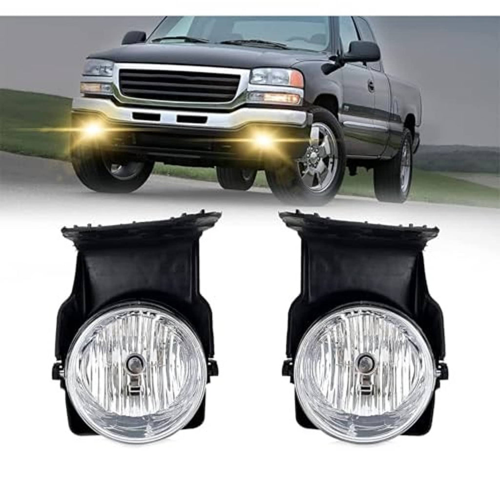 Front pair of round fog lights with black trim and clear glass lenses