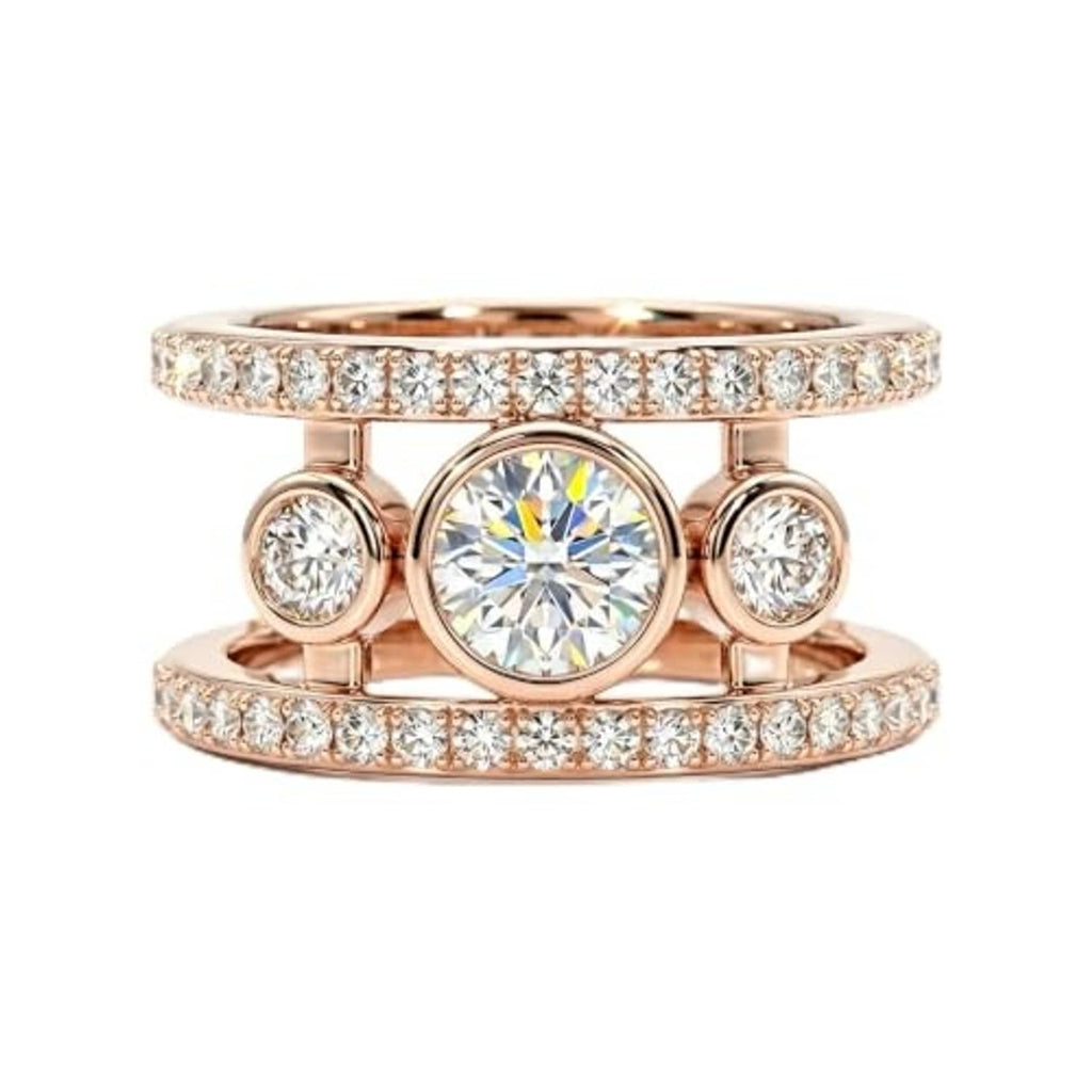 Rose gold-tone Oura jacket ring with center round cubic zirconia and side stones