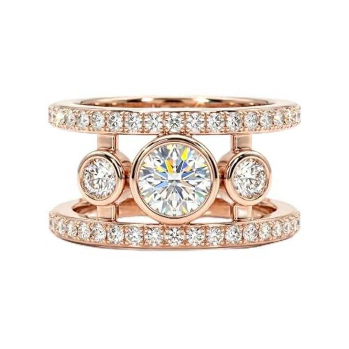 Rose gold-tone Oura jacket ring with center round cubic zirconia and side stones