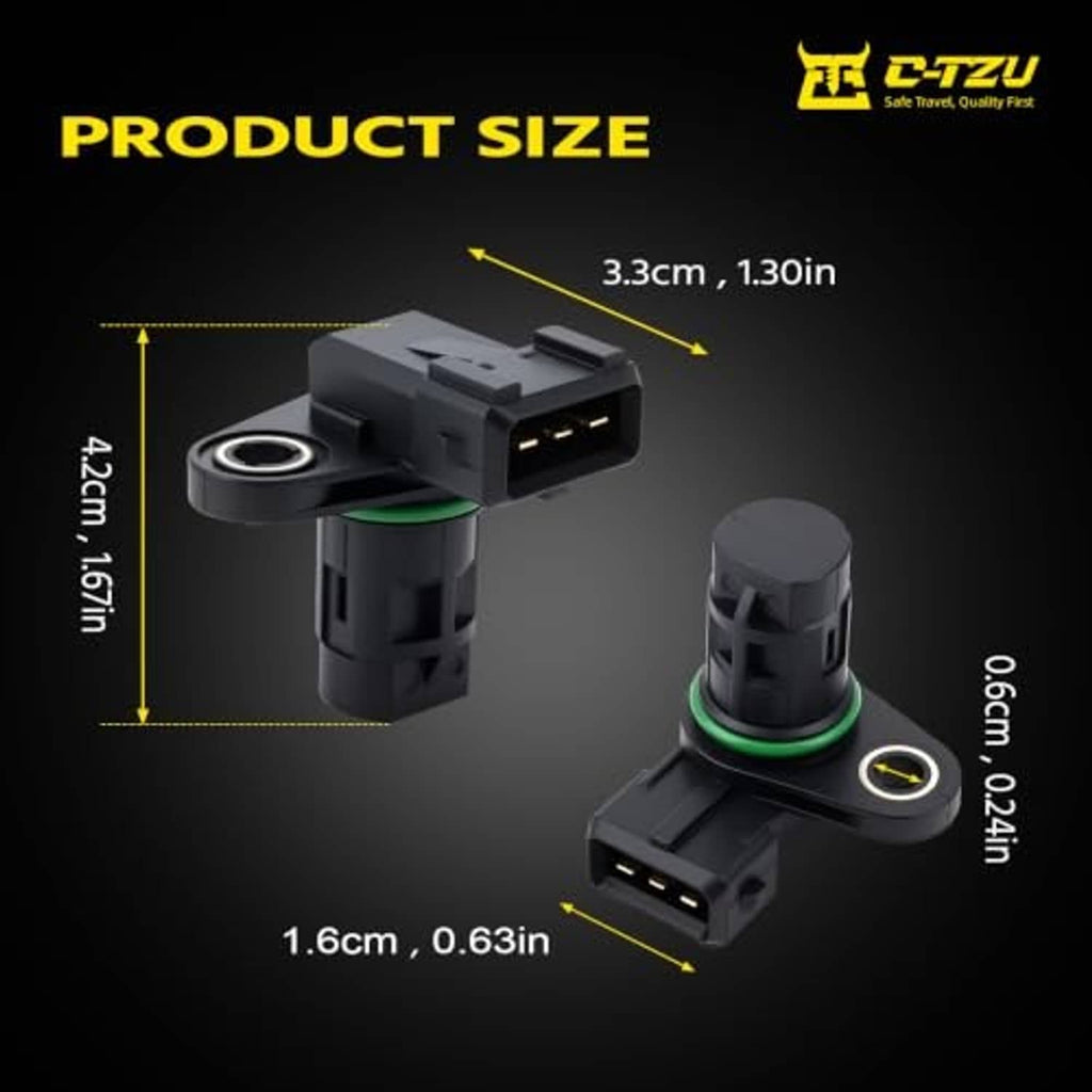 Camshaft position sensor set with black housing, green O-ring, and 3-pin connector