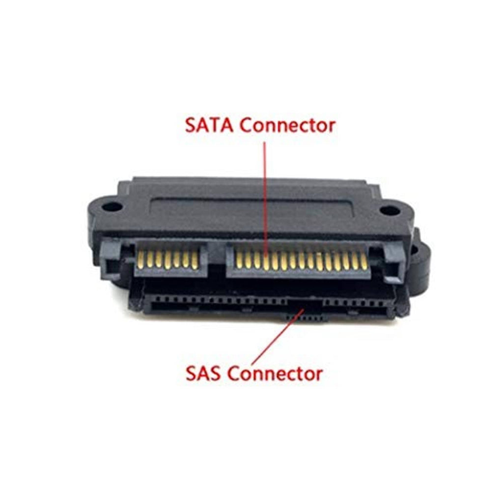 SAS to SATA adapter pair, showing stacked connectors with gold pin rows