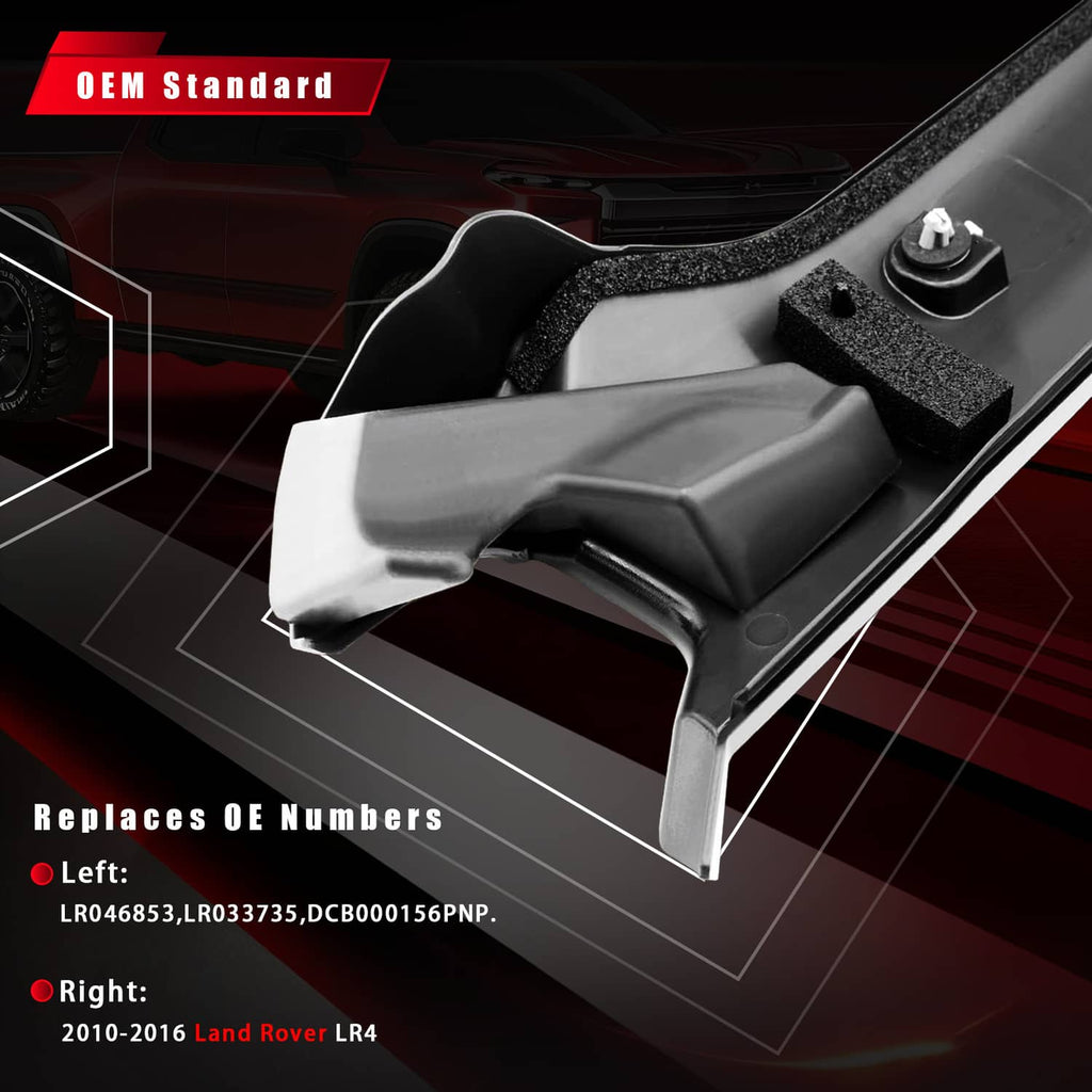 A-pillar windshield trim molding, molded black plastic cover with textured grip area