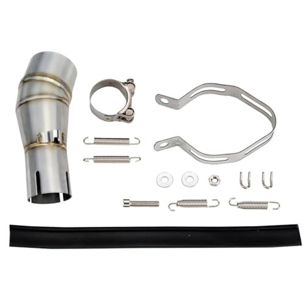 Motorcycle exhaust adapter pipe set with carbon-fiber sleeve, clamp ring, springs