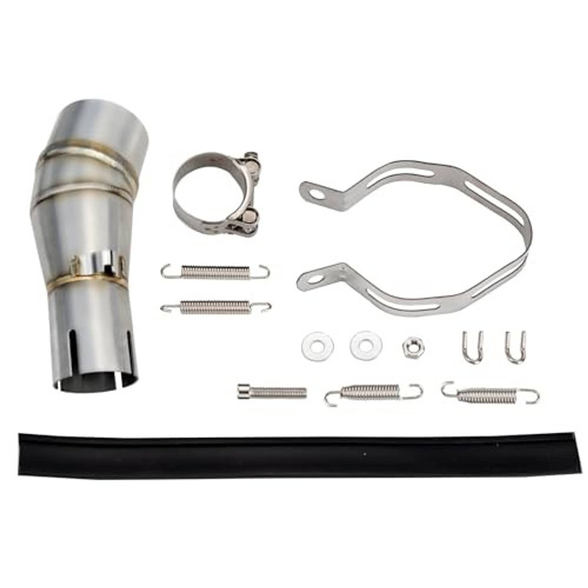 Motorcycle exhaust adapter pipe set with carbon-fiber sleeve, clamp ring, springs