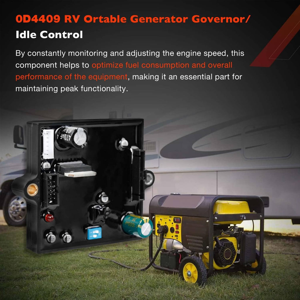 Governor/idle control board shown with portable generator unit in outdoor setting