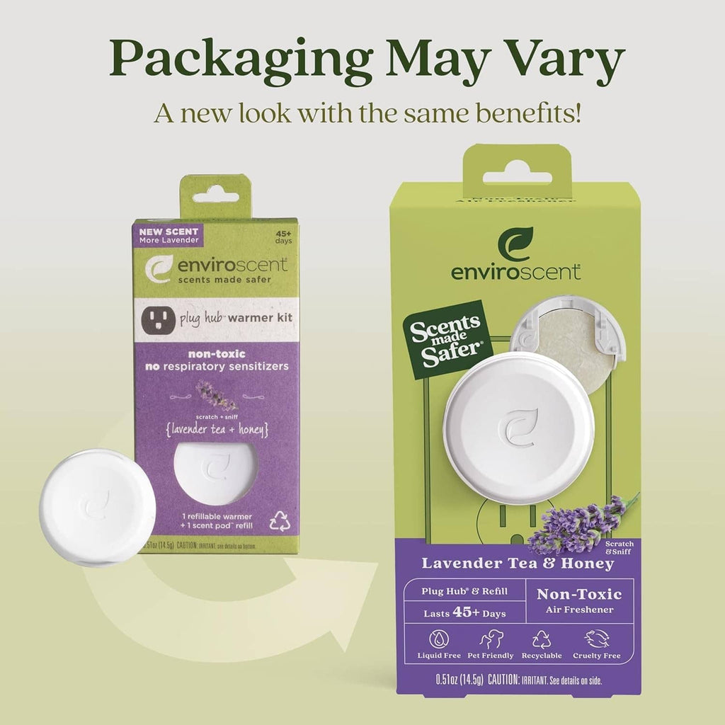 Enviroscent non-toxic air freshener plug hub refill with lavender tea & honey, green packaging