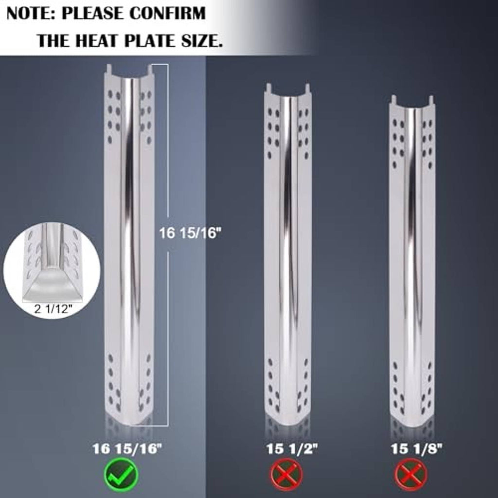 Stainless steel heat plates for gas grill, perforated side rails in assorted lengths