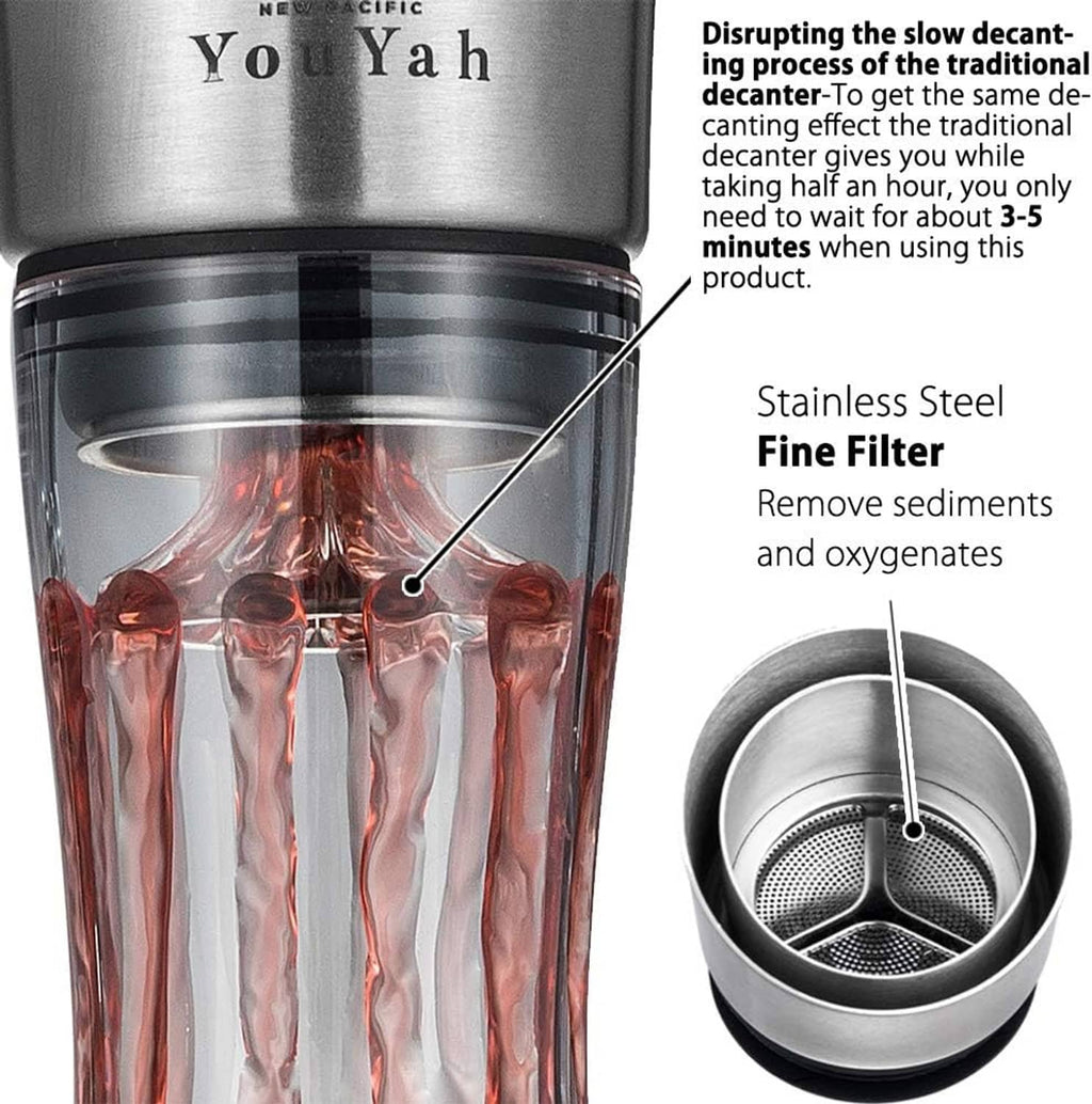 Carafe with stainless steel fine filter insert for removing sediment